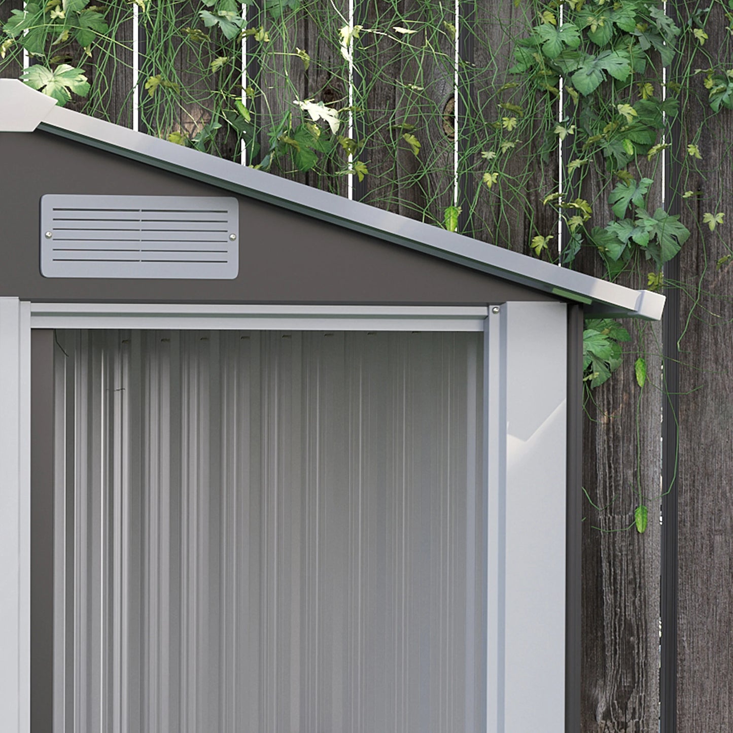 Steel Tool Shed with Sloped Roof and 4 Air Vents, 152x132x188cm, Dark Grey