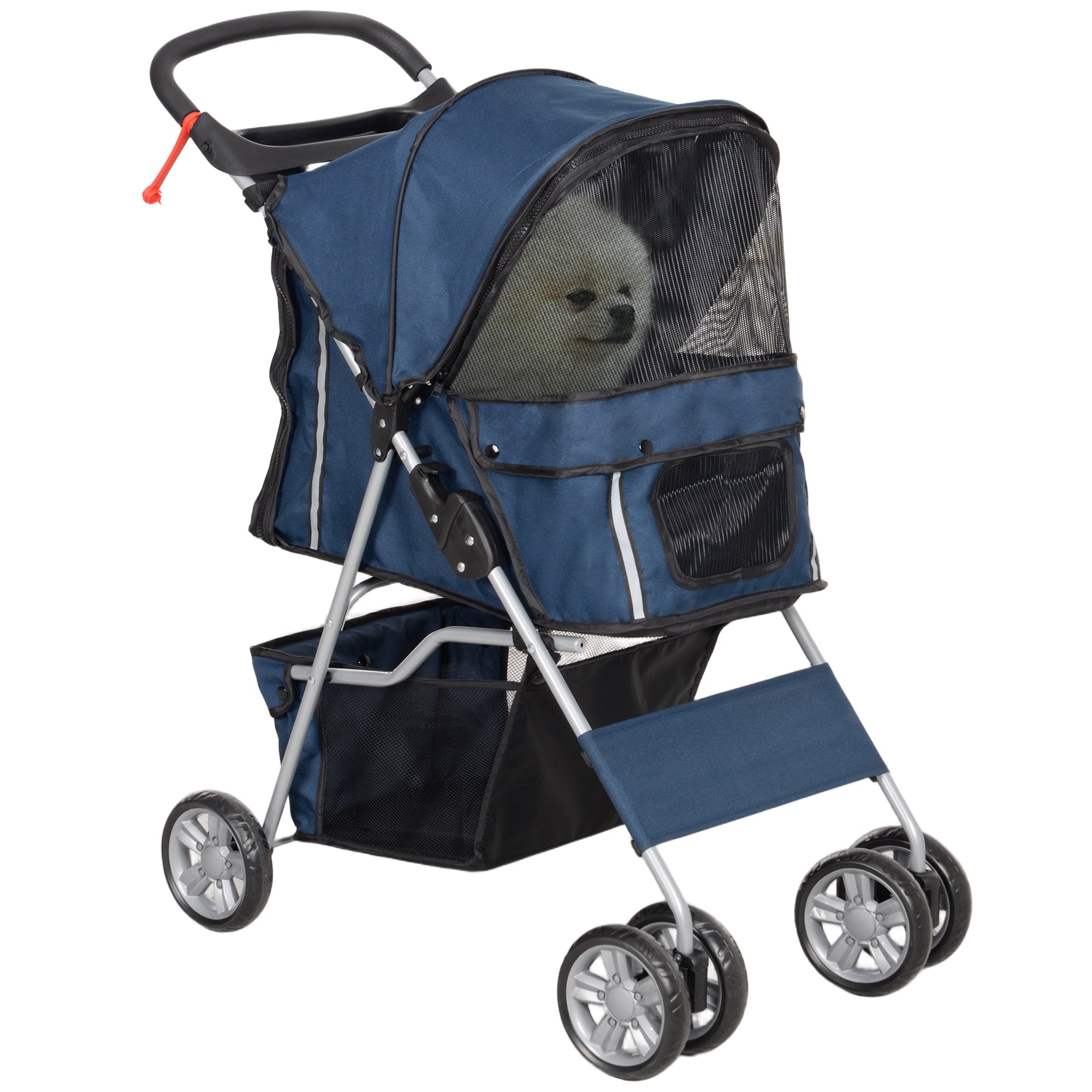 blue dog stroller Folding Dog Stroller with Basket and Cup Holder, Max. Weight 10 kg, 75x45x97cm, Dark Blue