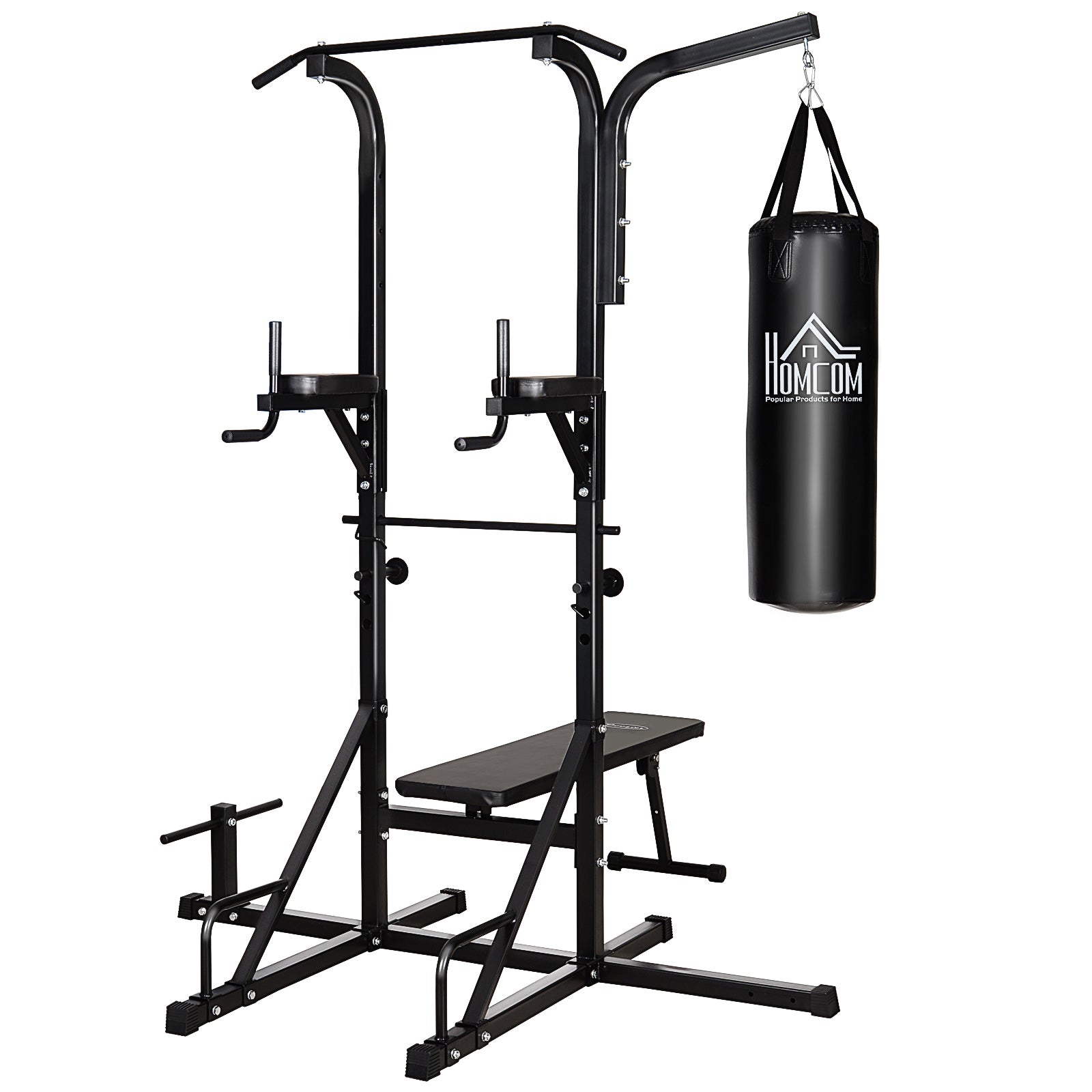 Homcom Power Tower with bench and 20kg boxing bag multipurpose black Borge