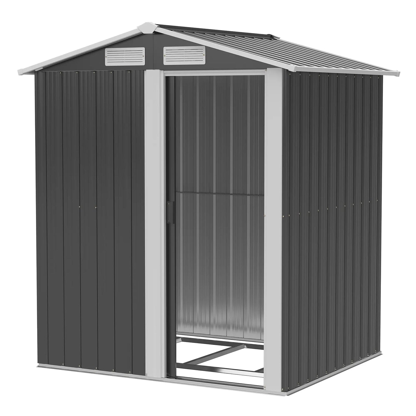 Steel Tool Shed with Sloped Roof and 4 Air Vents, 152x132x188cm, Dark Grey