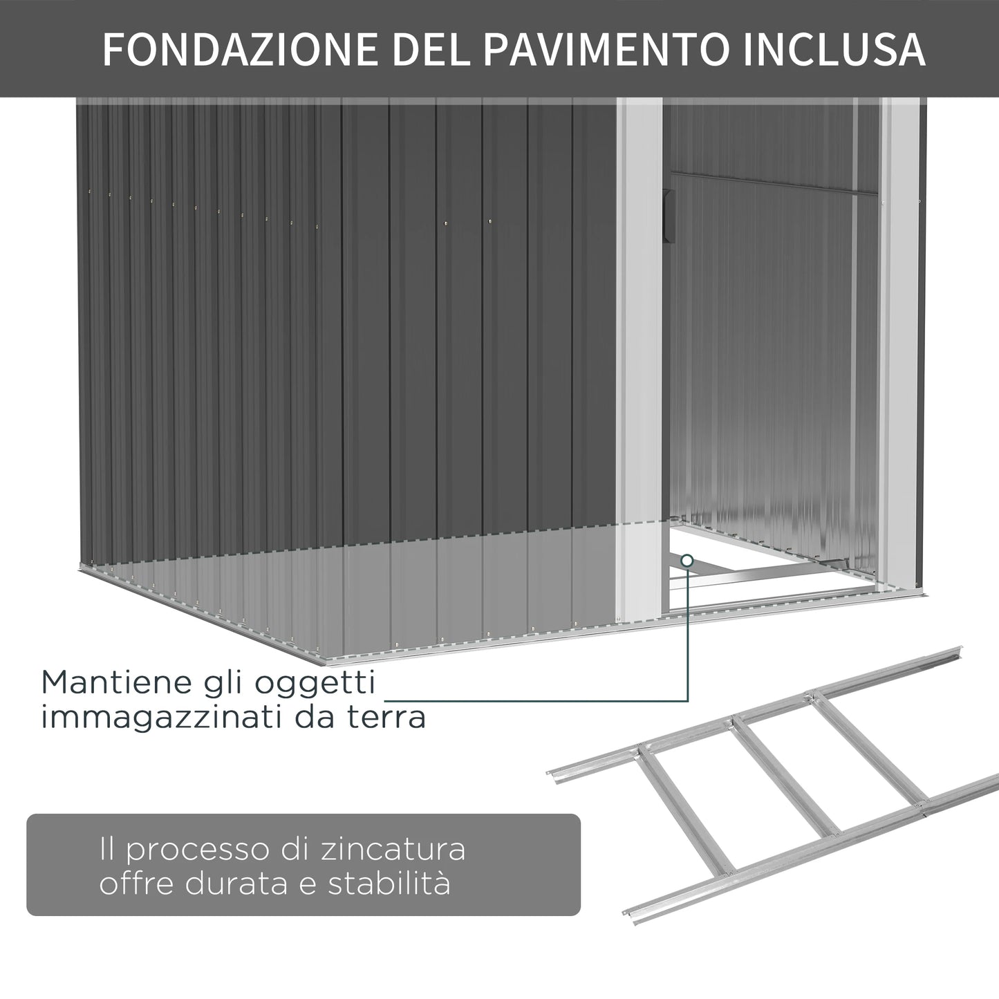 Steel Tool Shed with Sloped Roof and 4 Air Vents, 152x132x188cm, Dark Grey