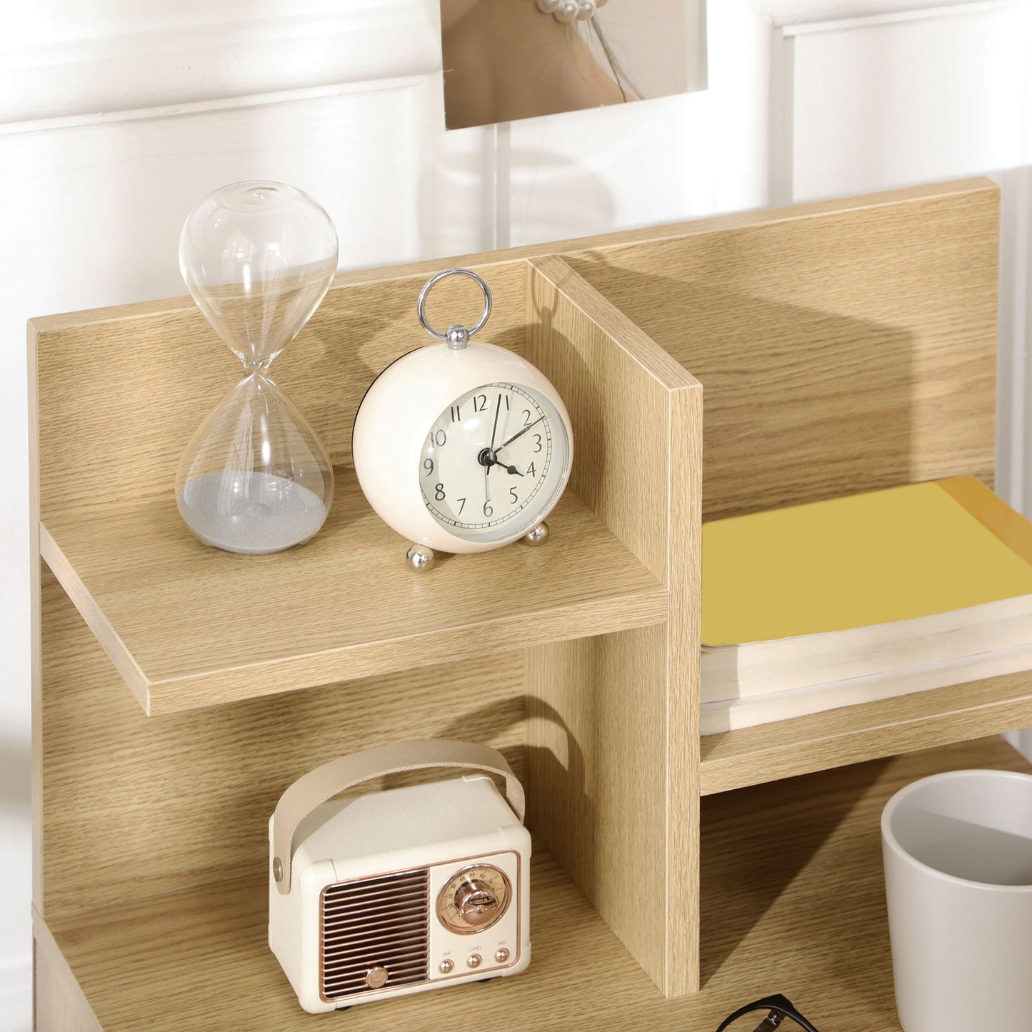 Bedside Table with 2 Open Shelves and Drawer in Chipboard for Bedroom and Living Room, 45x35x73 cm