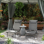 Set of 2 Folding Garden Deckchairs with 4-Level Adjustable Backrest and Cushion, Gray