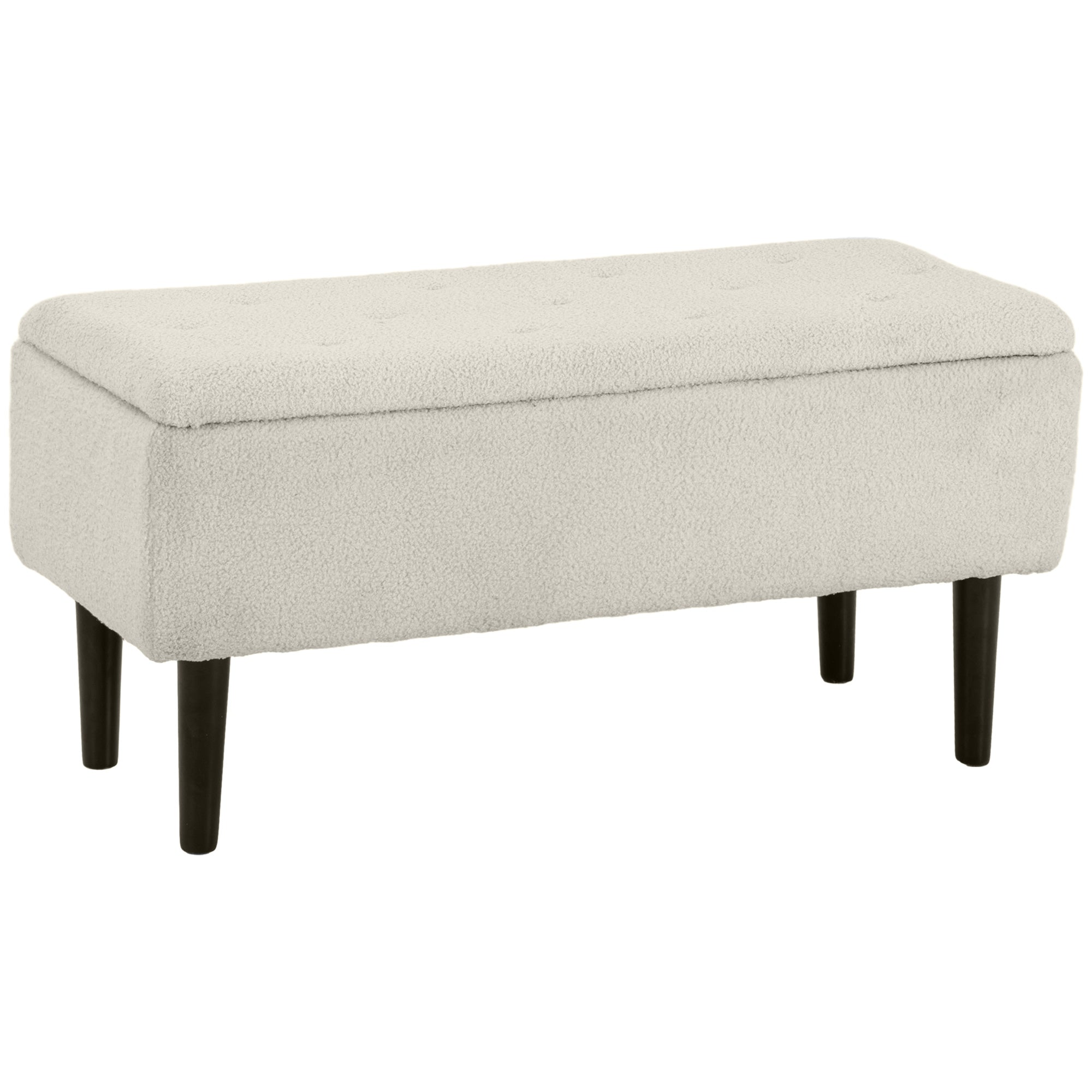 Ottoman Strange Bench with 47L Storage Compartment and Bouclé fluffy Covering, 95x38x45 cm, Beige - Borgè
