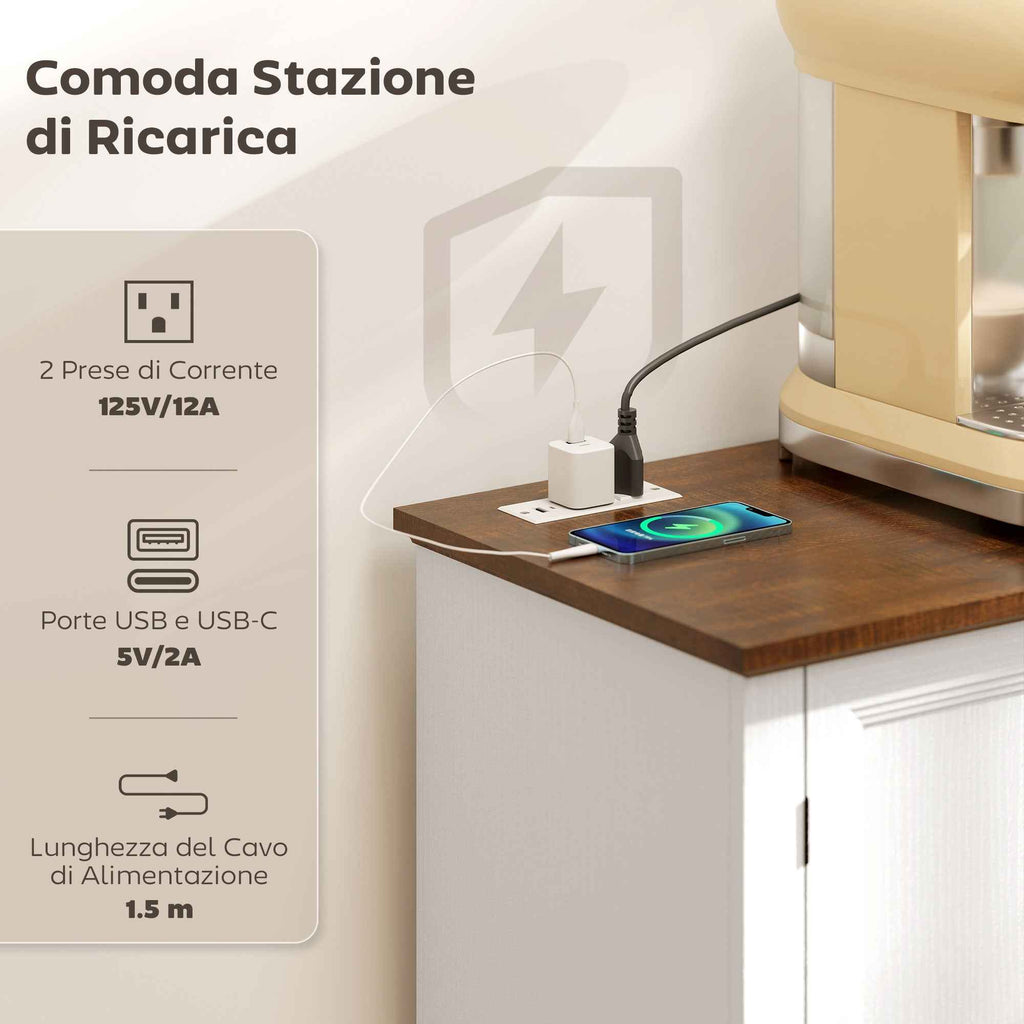 HOMCOM Vintage Style Kitchen Sideboard with 4 Drawers and 2 Cabinets with Adjustable Shelves, 147x40x87, White Wood