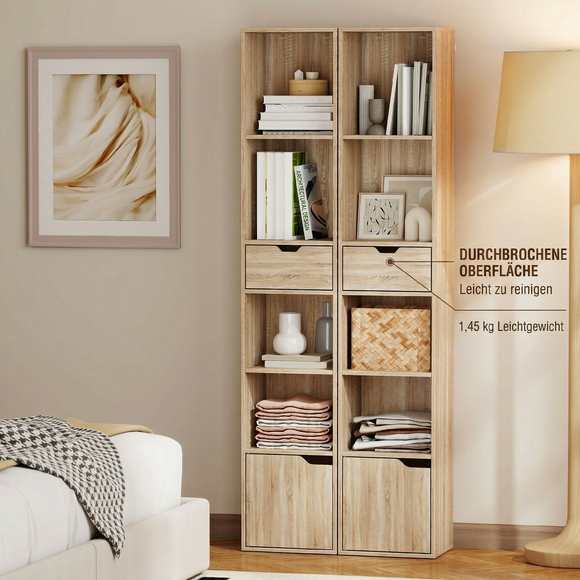 HOMCOM 4-Tier Open Bookshelf with Cabinet and Drawer, 30x24x158 cm, Wood Color