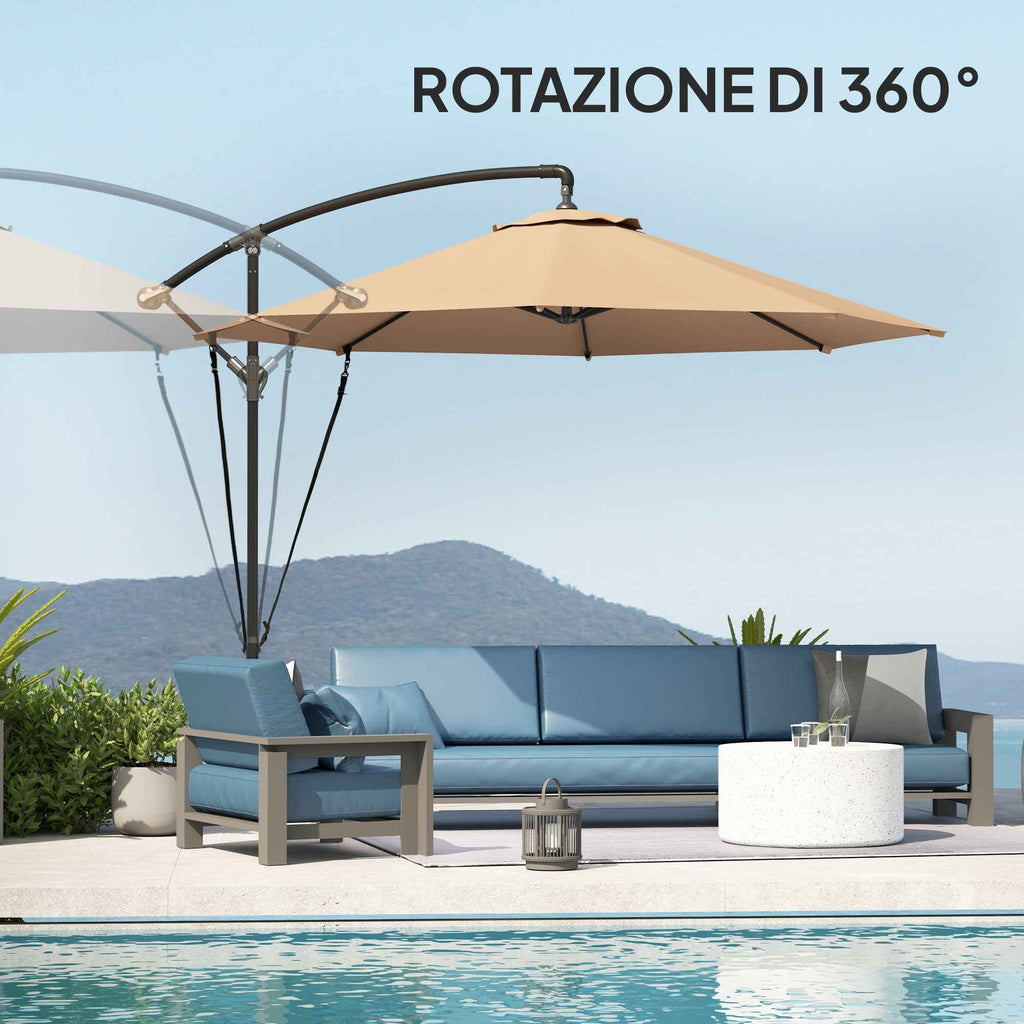 Outsunny 3m Off-Center Umbrella with Air Vents, Cross Base and Crank Handle, in Metal and Polyester, Khaki