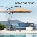 Outsunny 3m Off-Center Umbrella with Air Vents, Cross Base and Crank Handle, in Metal and Polyester, Khaki