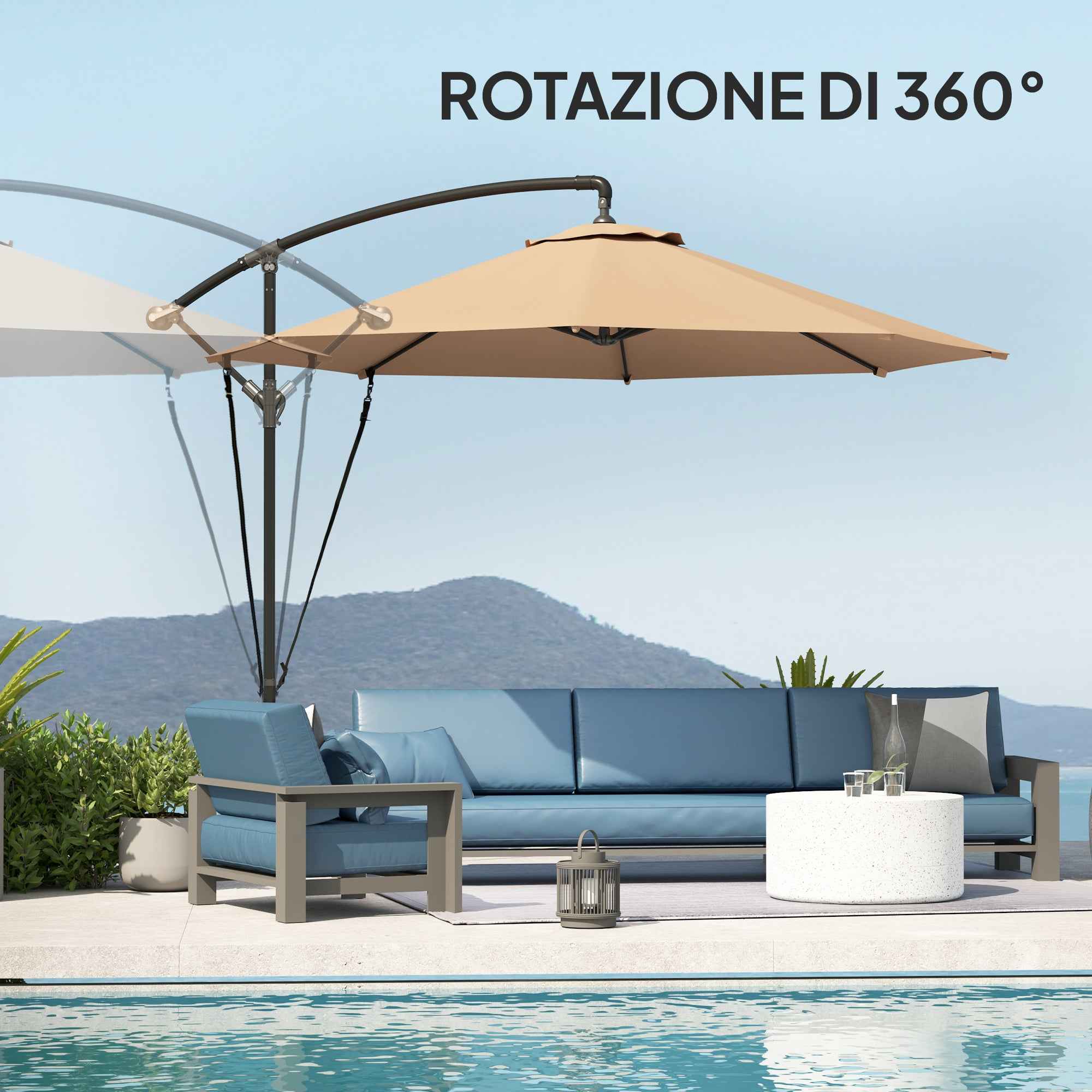 Outsunny 3m Off-Center Umbrella with Air Vents, Cross Base and Crank Handle, in Metal and Polyester, Khaki