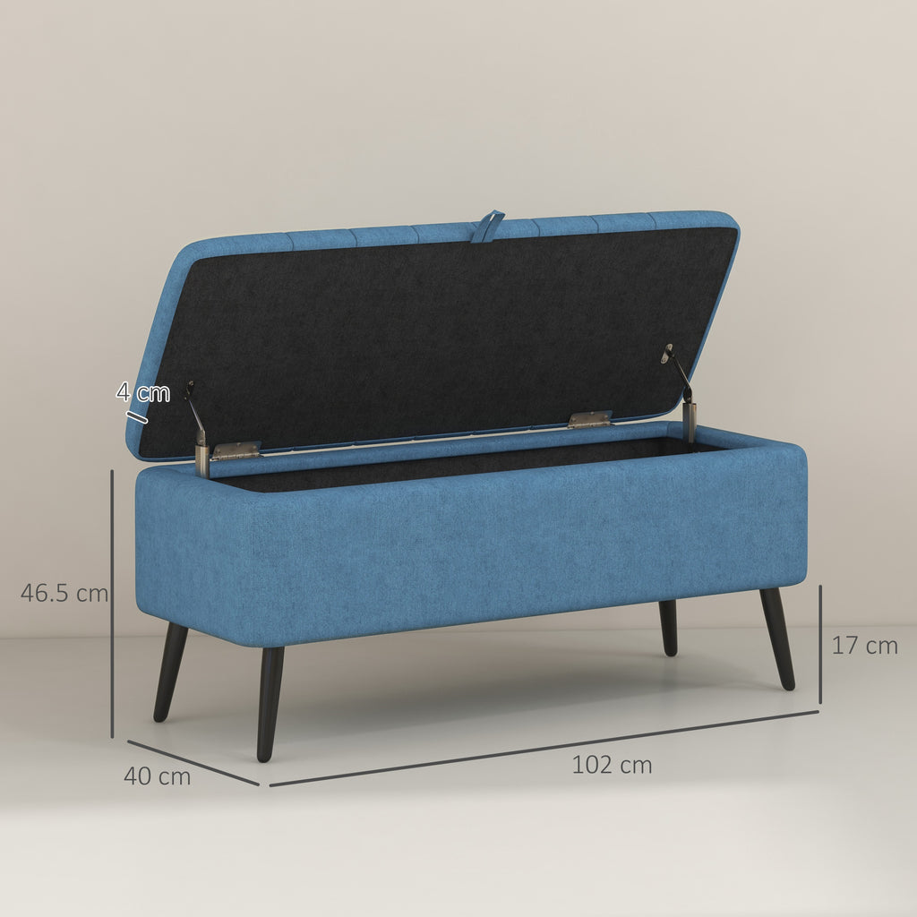 Storage Bench Pouf Footstool Padded, 102x40x44 cm, Dark Blue