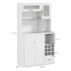 Mobile Pantry with Bottle Holder, Cabinets, Shelves and Drawer, in Chipboard and Wood, 100x38x172 cm, White