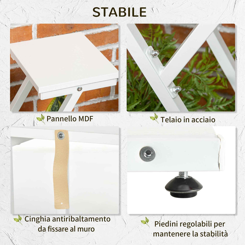 Outsunny 4-Tier Indoor/Outdoor Plant Stand in MDF and Steel, 50.5x24x81 cm, White