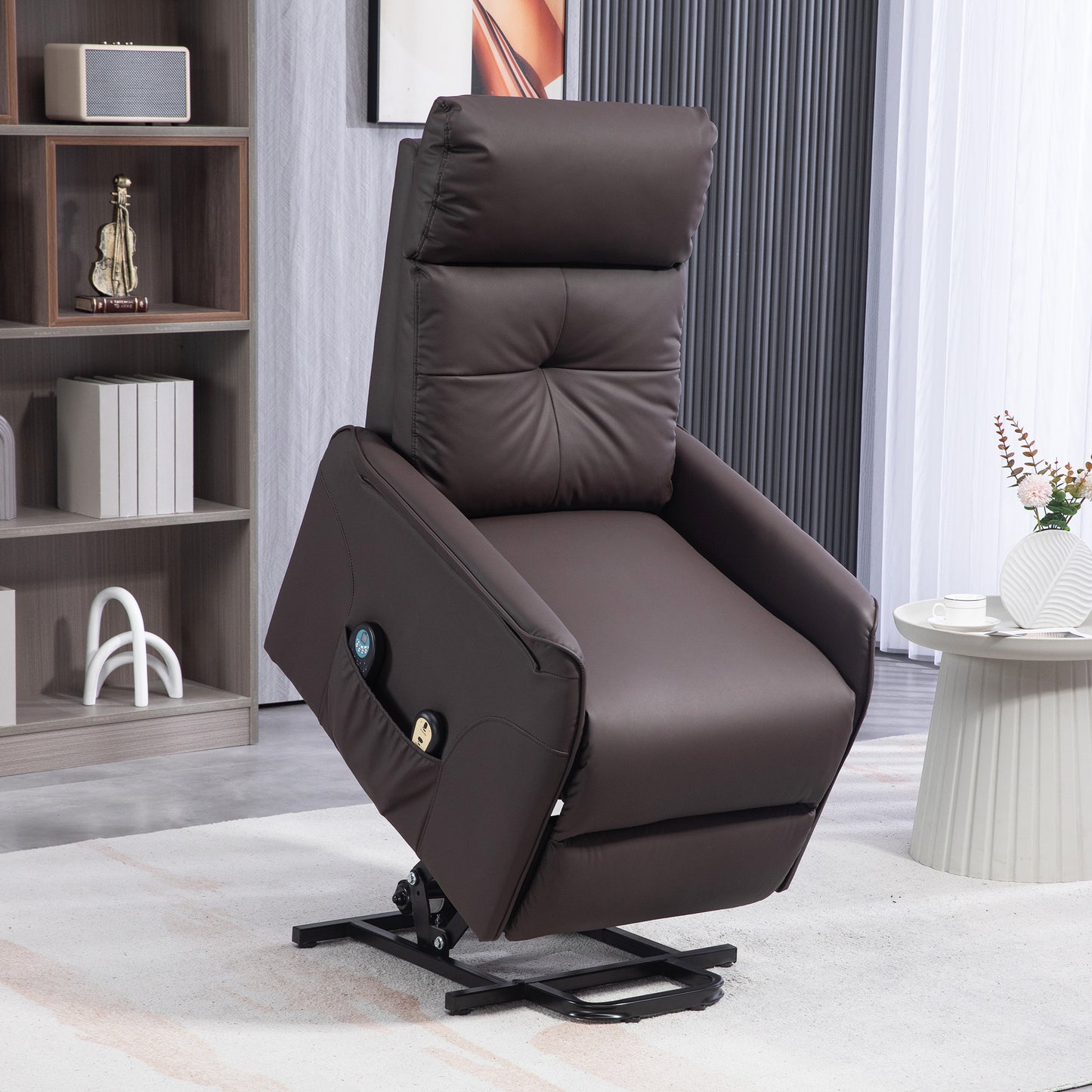 Lift and Recliner Relax Chair with 8 Massage Points and Heating, 2 Remote Controls, Brown - Borgè