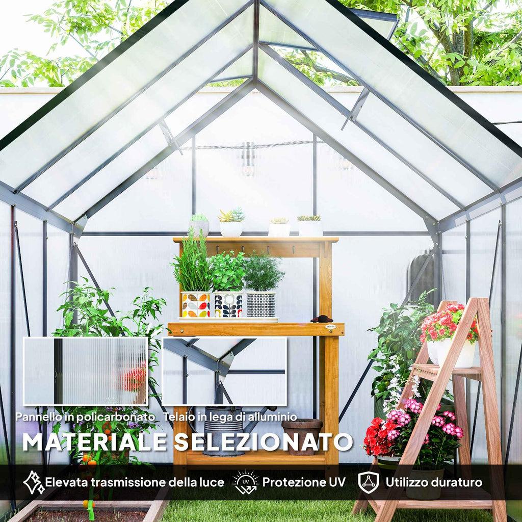 Outsunny 3.6-Inch Polycarbonate and Aluminum Greenhouse with Hinged Door and Roof Window, Gray