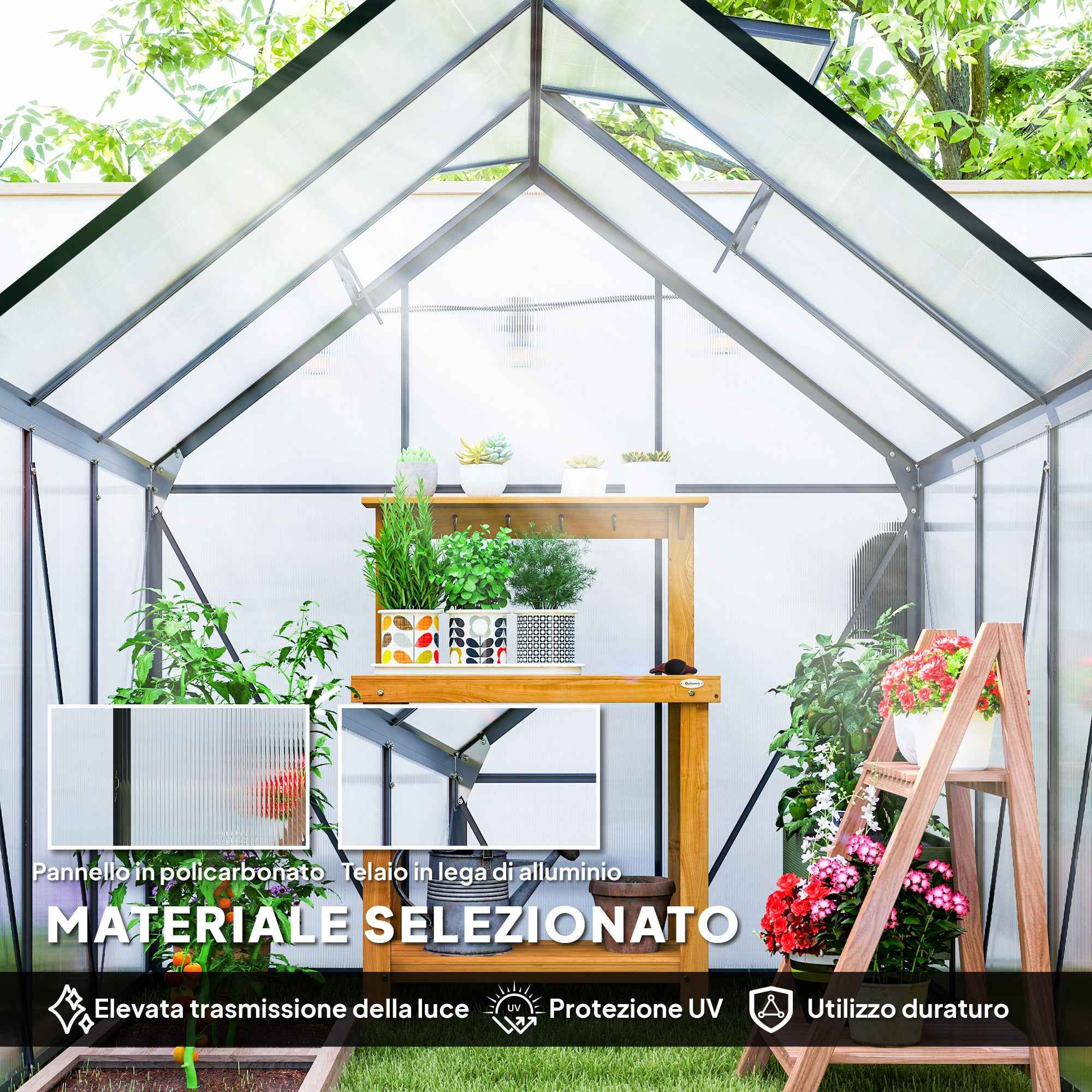 Outsunny 3.6-Inch Polycarbonate and Aluminum Greenhouse with Hinged Door and Roof Window, Gray
