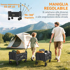 Outsunny 41L Folding Garden Cart with 4 Wheels, Metal and Oxford Fabric Camping Cart with Carry Bag and Adjustable Swivel Handle, Black