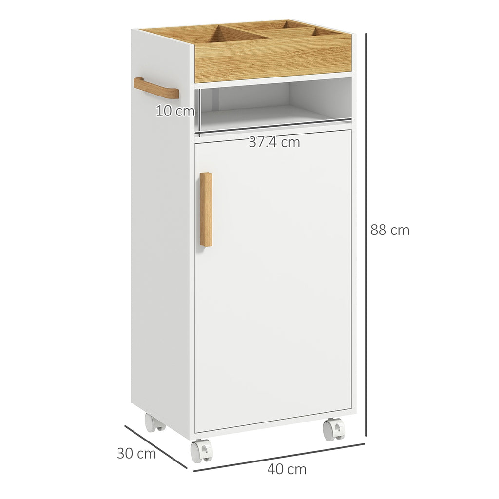kleankin bathroom cabinet with removable tray, open shelf and closed locker, in chipboard, 40x30x88 cm, white - Borgè