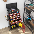 HOMCOM Tool Trolley 5 Drawers, Removable Box and Cabinet with Steel Key, Red - Borgè