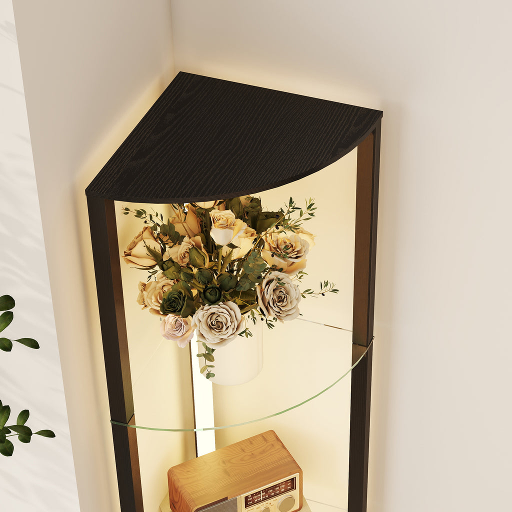 Floor Lamp with 5 Shelves and LED Light, 3 Brightness Levels and Foot Switch, Black