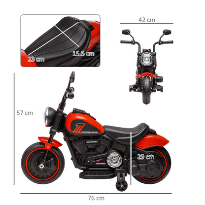 Electric Motorcycle for Children 18-36 Months with Wheels and Light, 76x42x57 cm, Red and Black