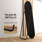 Full-Length Floor Mirror with Folding Stand, in Glass and Metal, 40x41x159 cm, Black