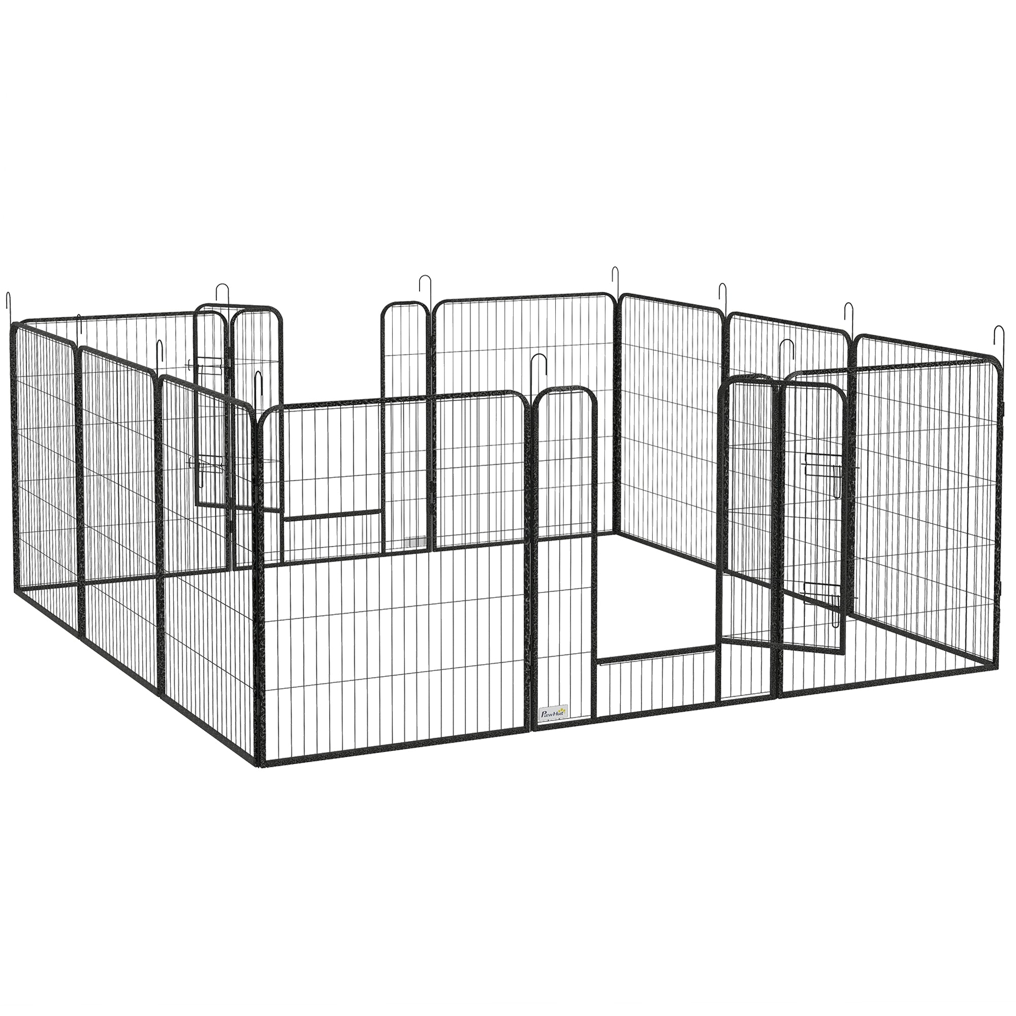 PawHut 12-Panel Modular Dog Playpen, 80x100 cm, Foldable, with Steel Door and 12 Pegs, Grey