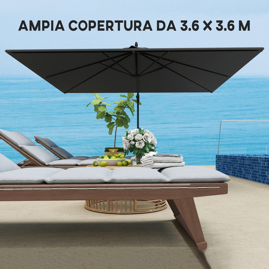 Garden Umbrella with Arm 3.6x3.9 m 360° Swivel and Tilting, Crank Opening, Gray