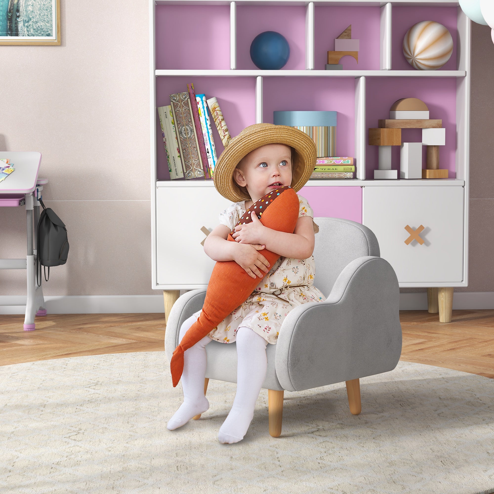 ZONEKIZ Armchair for Children up to 3 Years with Cloud-Shaped Armrests in Fabric, 46x51x55cm, Gray - Borgè