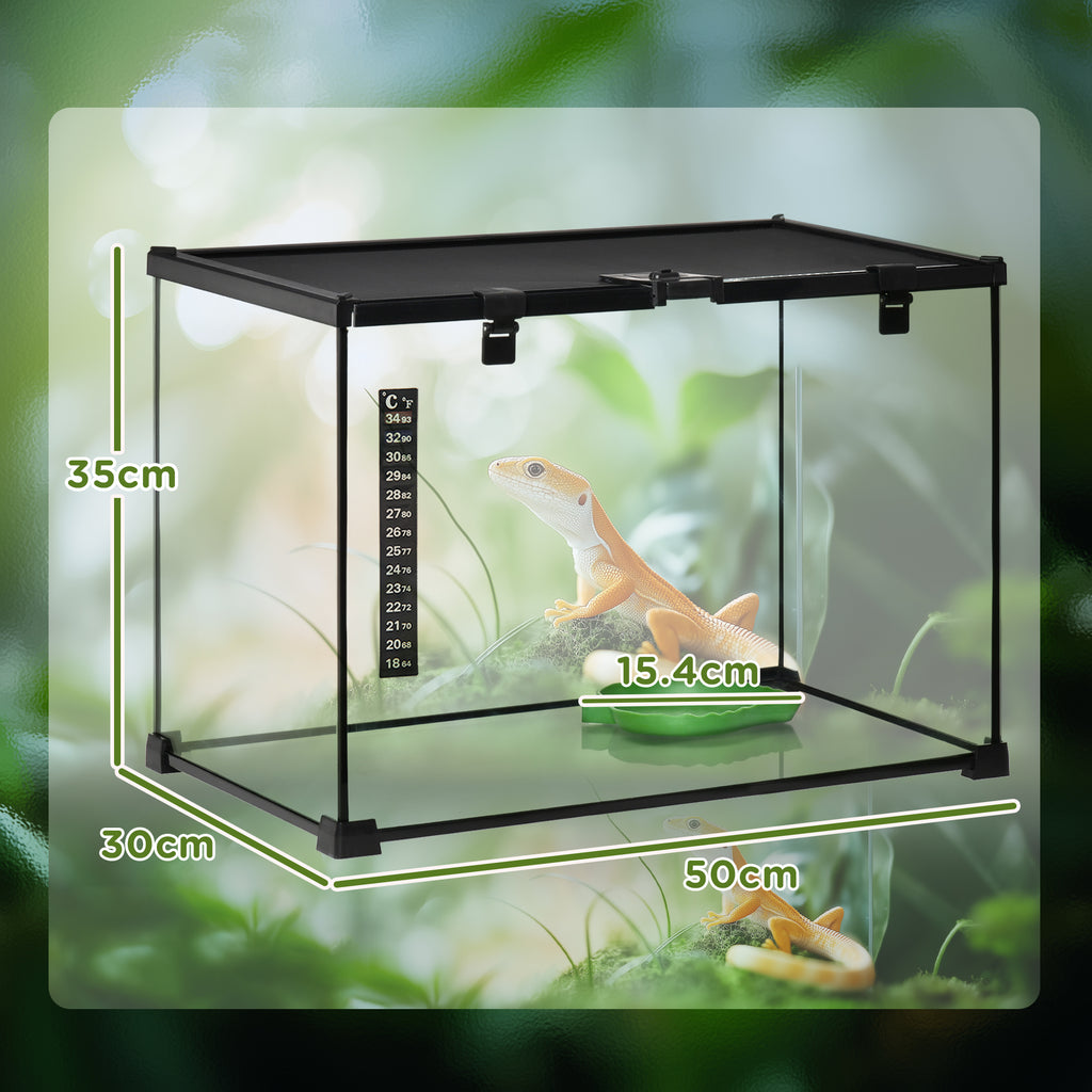 Reptile Terrarium, Reptile Breeding Box, Terrarium Hut, Sliding Lid, Metal Grid, Thermometer, Black