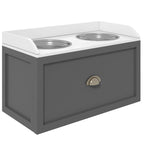 Stainless Steel and Wood Raised Dog Bowls with Drawer, 60x30x36cm, Grey