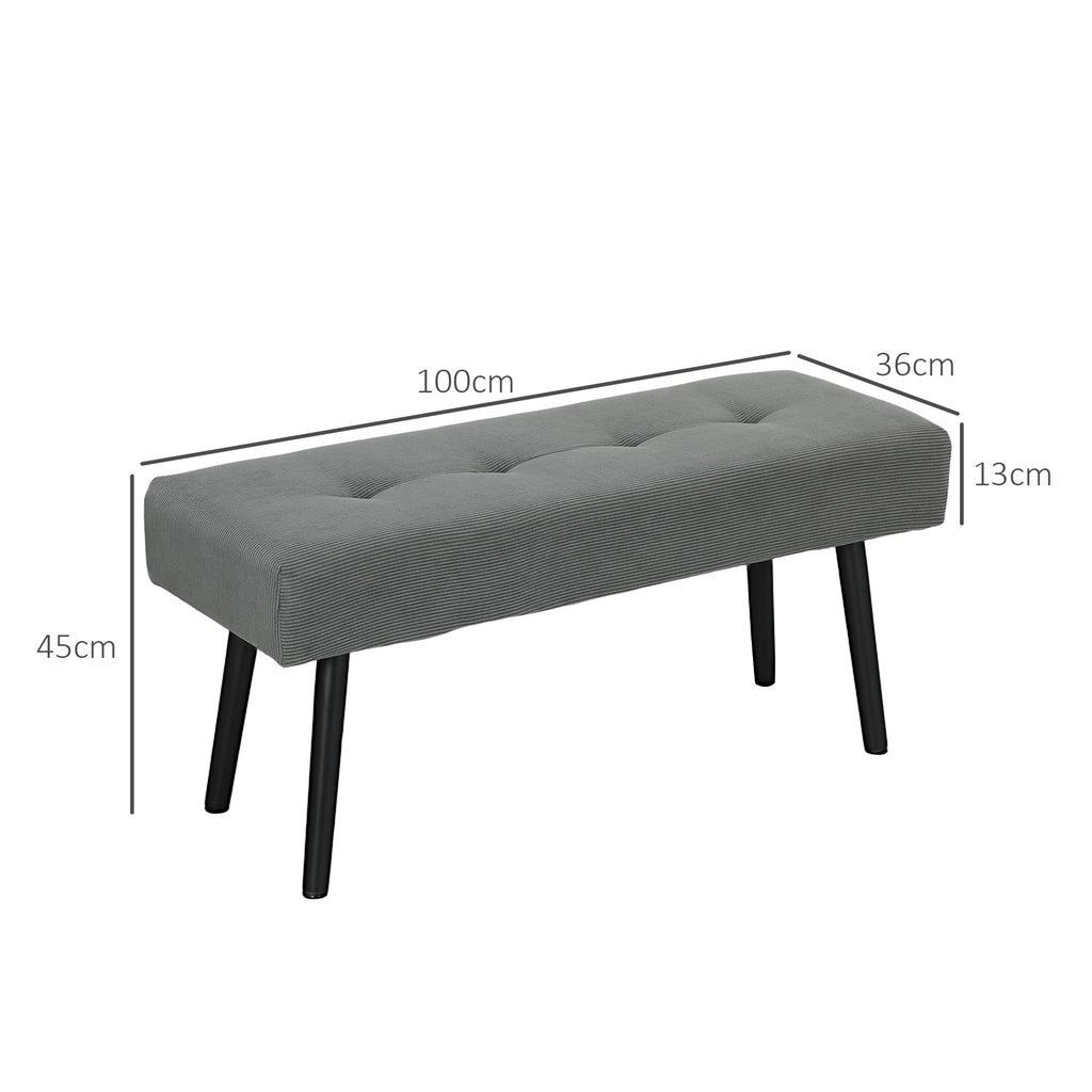 Quilted Bed End Bench in Corduroy Effect Fabric and Steel, 100x36x45 cm, Grey