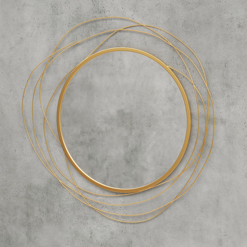 HOMCOM Modern and Round Decorative Wall Mirror with Hooks, in Glass and Metal, Ø65x1 cm, Gold - Borgè