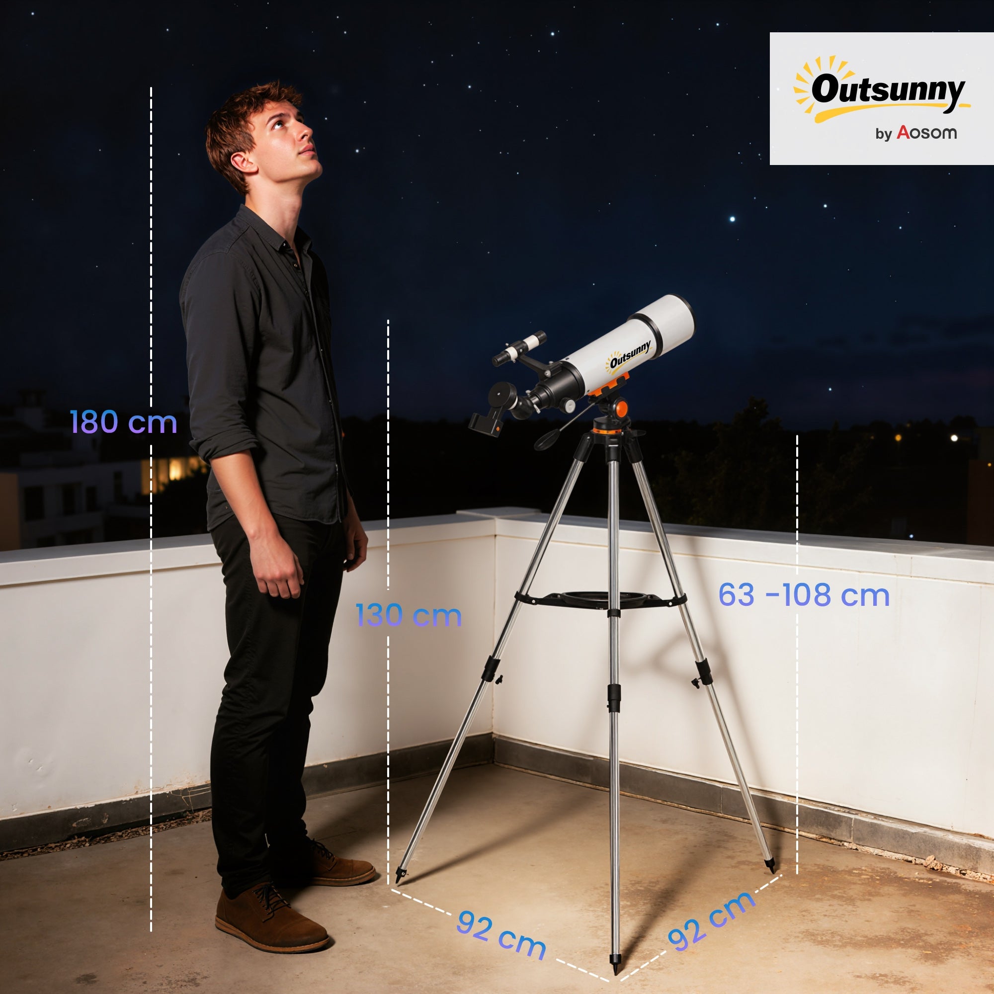 80mm Astronomical Telescope with AZ Mount, 2 Eyepieces and Smartphone Adapter, 92x92x130 cm, Black and White