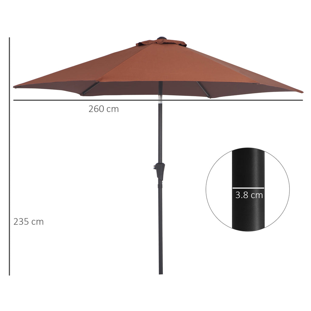 Tilting Garden Umbrella with Crank, in Aluminium, Metal and Polyester, Ø260x235 cm, Black and Coffee