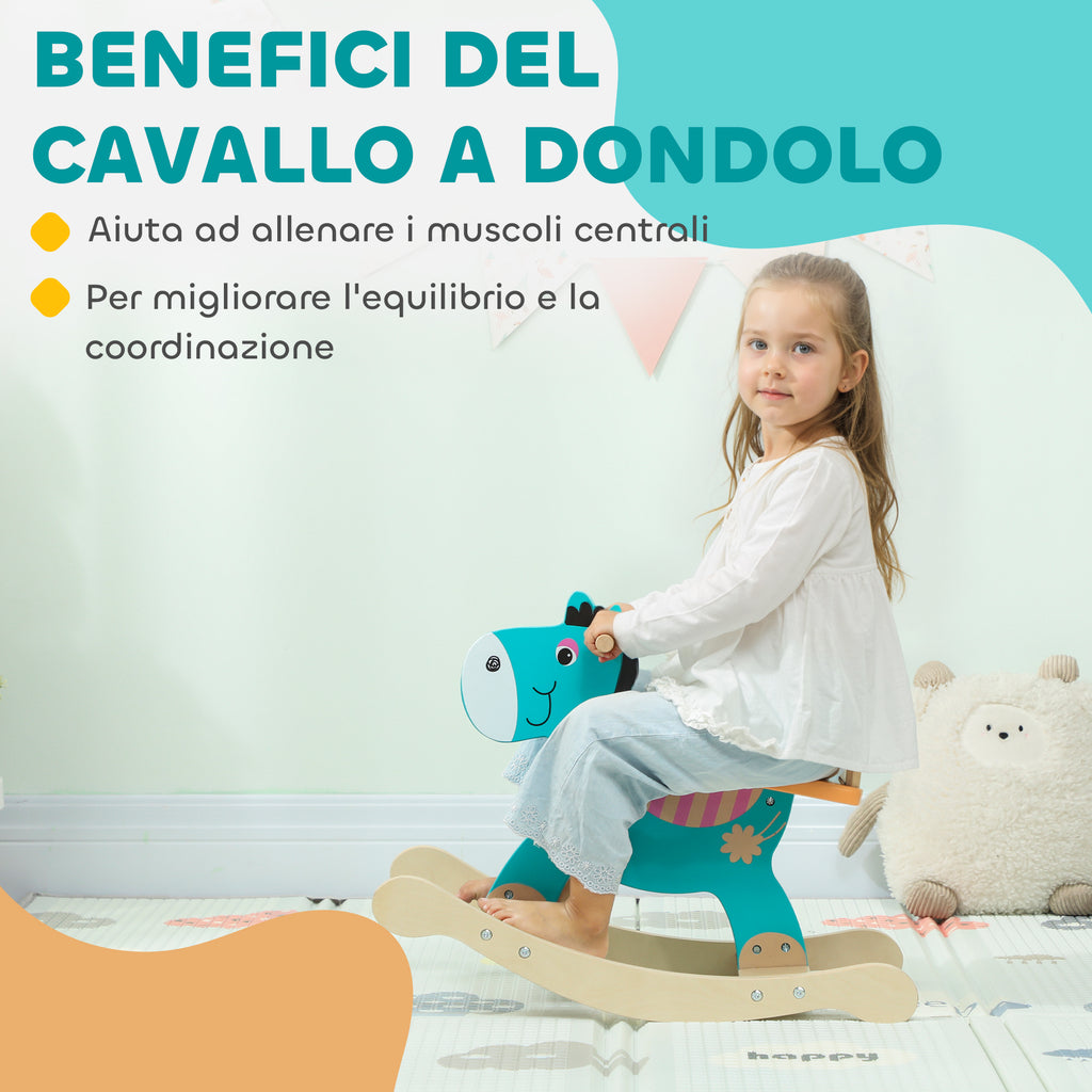 Donkey Rocking Horse for Children with Wide Base, Wooden, 59x27x43 cm, Dark Green and Orange