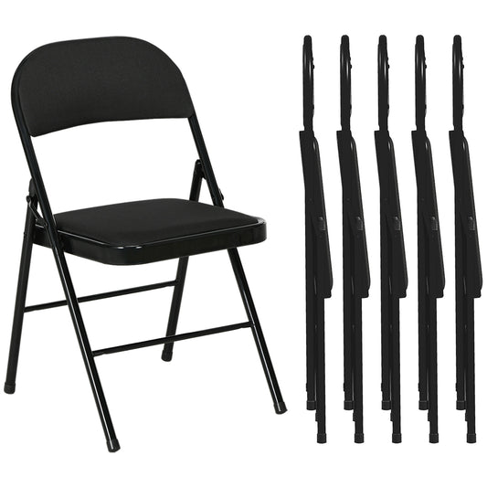 Set of 6 Folding Chairs with Polyester Padded Seat and Steel Frame, Black