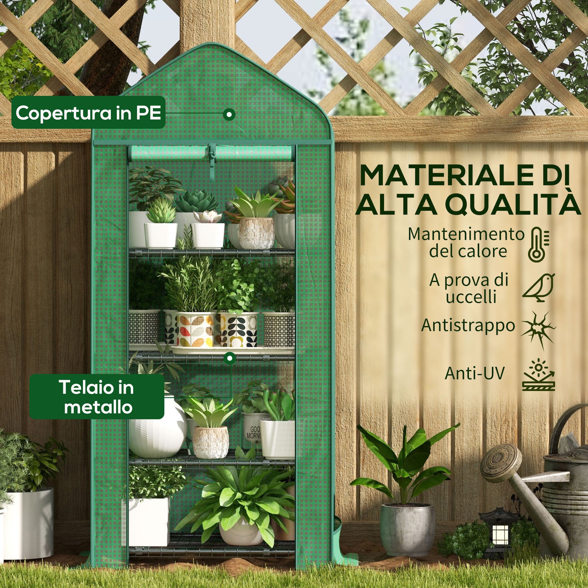 Outsunny 4-Tier Plant Greenhouse with Roll-Up Door, Metal and PE, 69x49x158 cm, Dark Green - Borgè