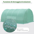 Tunnel Greenhouse with Door and 8 Windows, Garden Greenhouse in PE and Galvanized Metal, for Growing Plants, 600x300x200cm