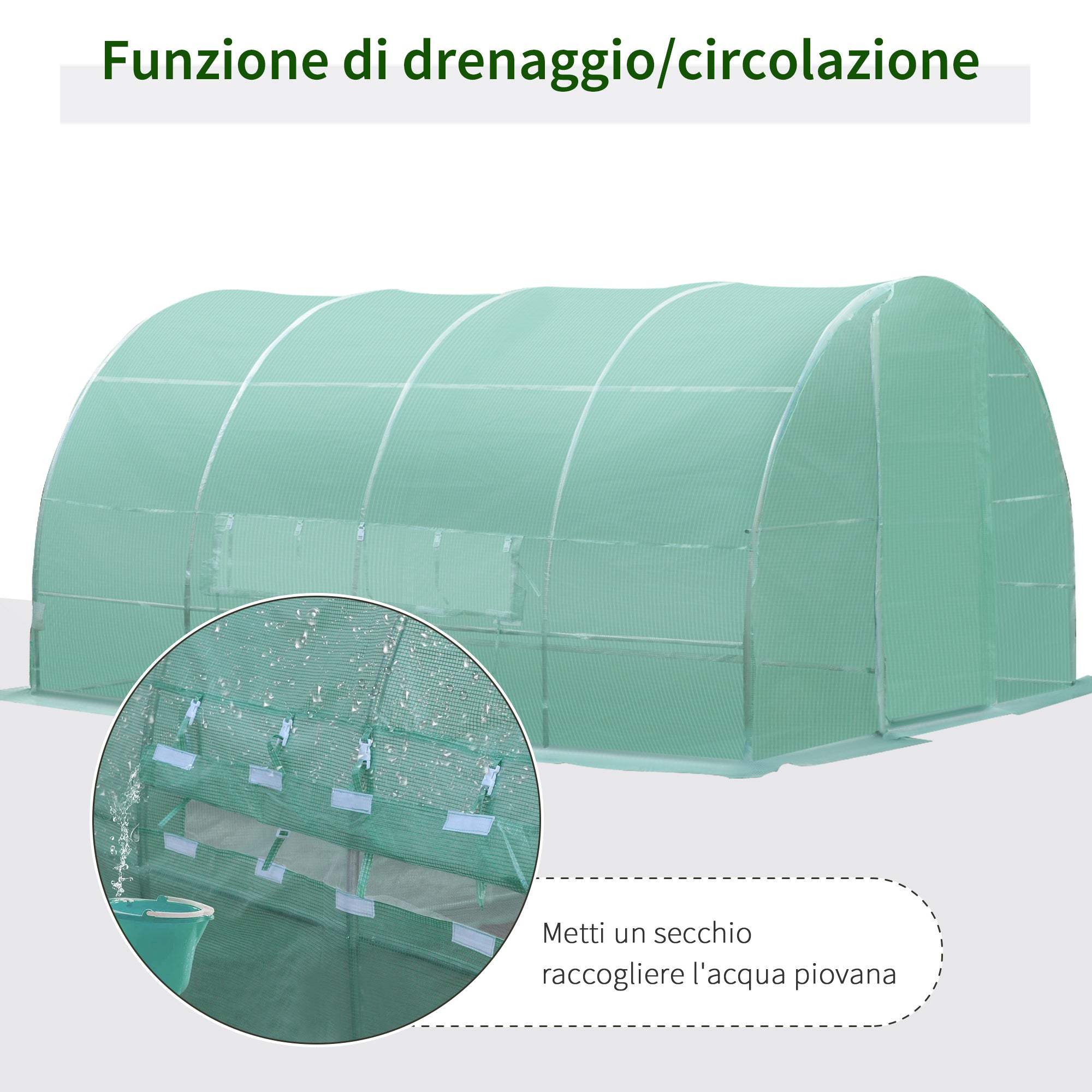 Tunnel Greenhouse with Door and 8 Windows, Garden Greenhouse in PE and Galvanized Metal, for Growing Plants, 600x300x200cm