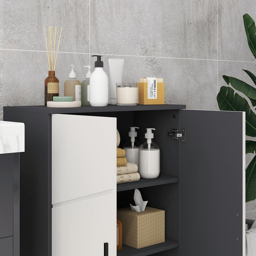 Kleankin Bathroom Cabinet 2 Wooden doors with 3 shelves and cushioned closure, 60x30x82cm, gray - Borgè