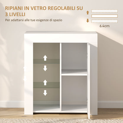 LED Storage Cabinet with 3 Open Shelves and 2-Tier Cabinet, Wood and Glass, 75x40.1x83 cm, White