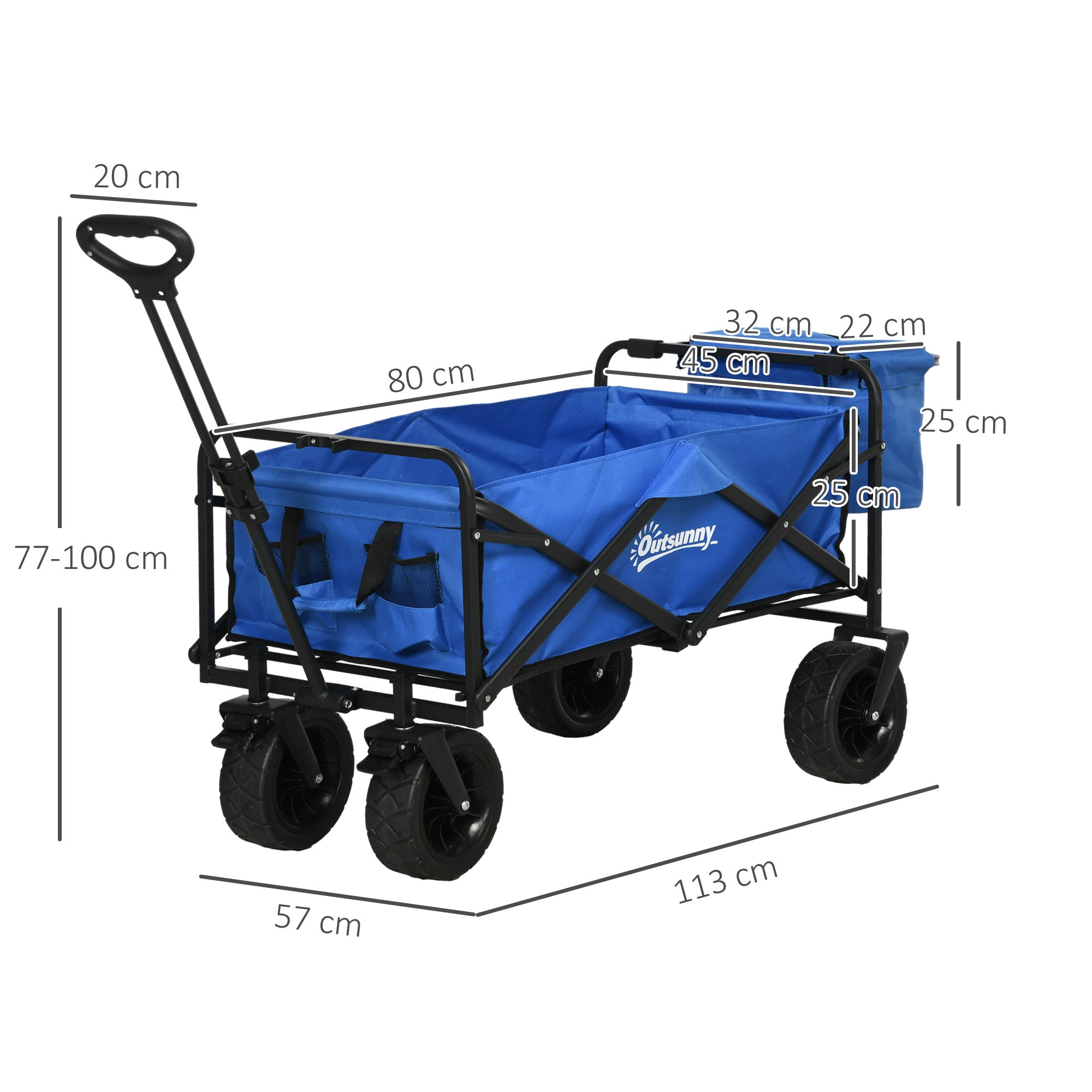 Outsunny garden trolley 110L with telescopic handle and 15l thermal bag in steel and fabric, blue - Borgè