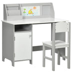 Wooden Table and Chair Set for Children Ages 5+ with School Desk and Chair, White and Grey