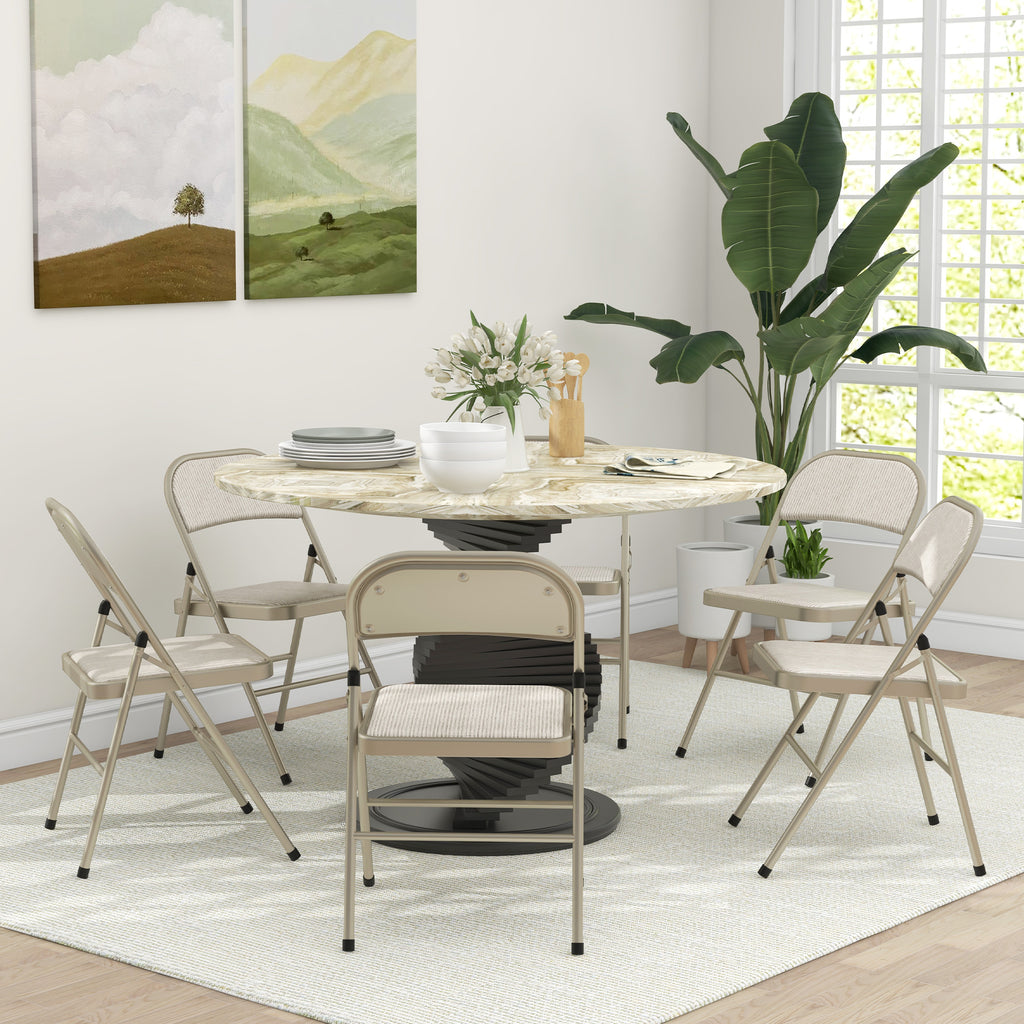 Set of 6 Modern Folding Chairs in Steel and Polyester, 45x46x78 cm, Beige