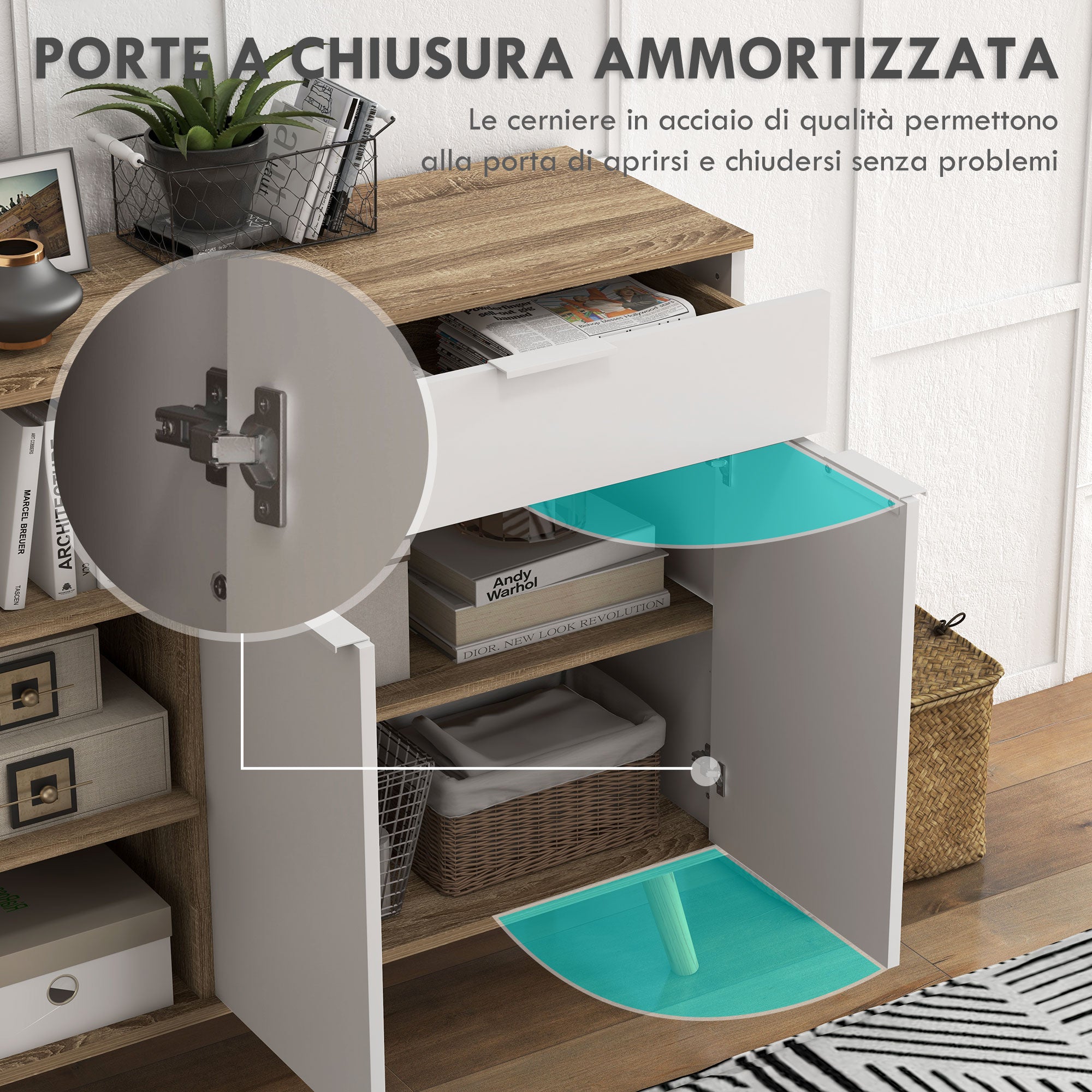 Homcom Multiuse saving saving with 3 open shelves, locker and drawer, in chipboard, 95x35x85 cm - Borgè