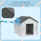 Waterproof PP Dog House with Sloped Roof and Entrance Door, 65x75.7x63 cm, Grey
