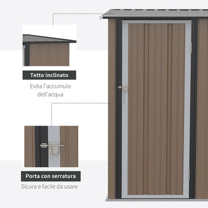 Outsunny Steel Garden Shed with Latch Door, 143x89x186cm, Brown