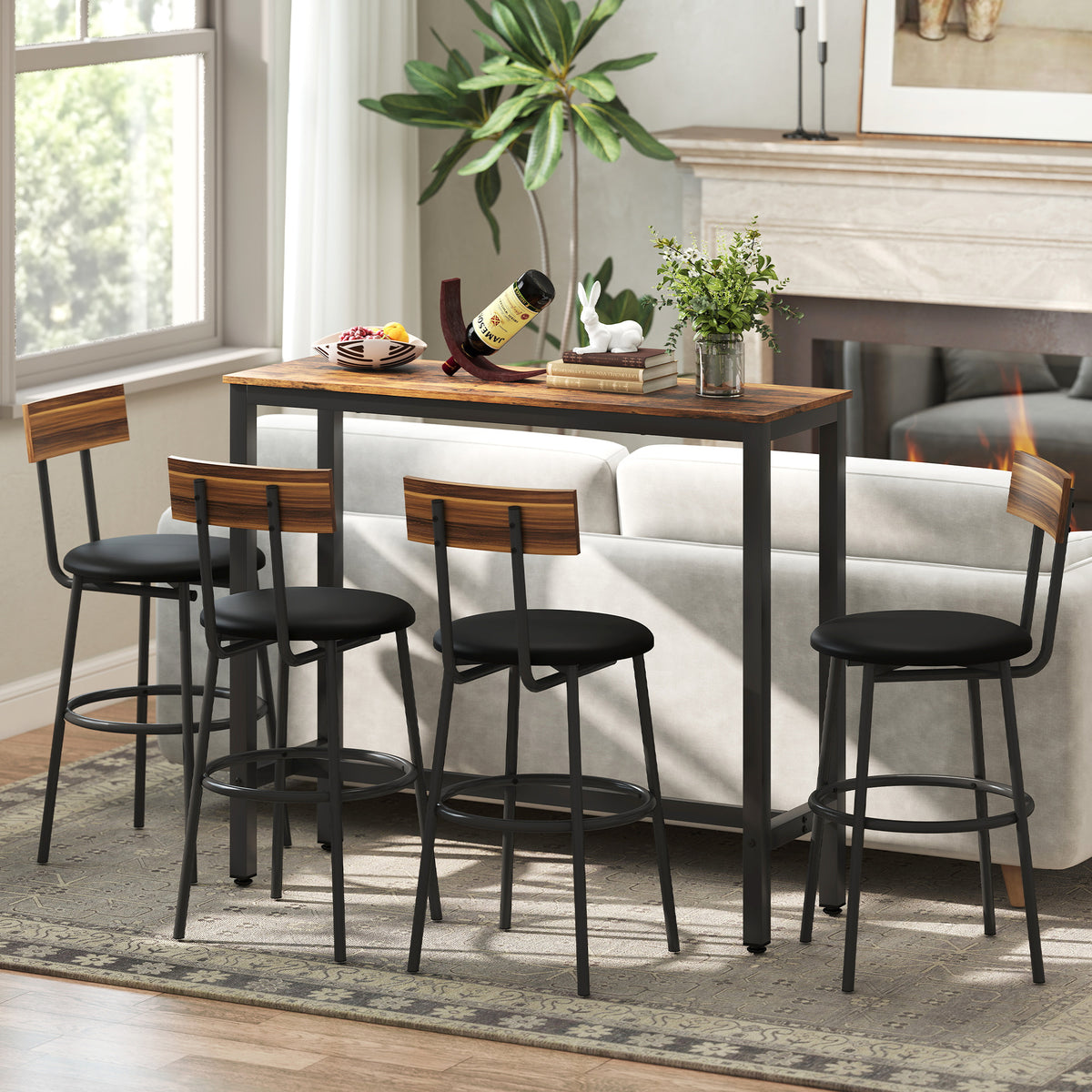 HOMCOM Industrial Style Tall Rectangular Bar Table, Steel and Wood, 120x40x100 cm, Rustic Brown