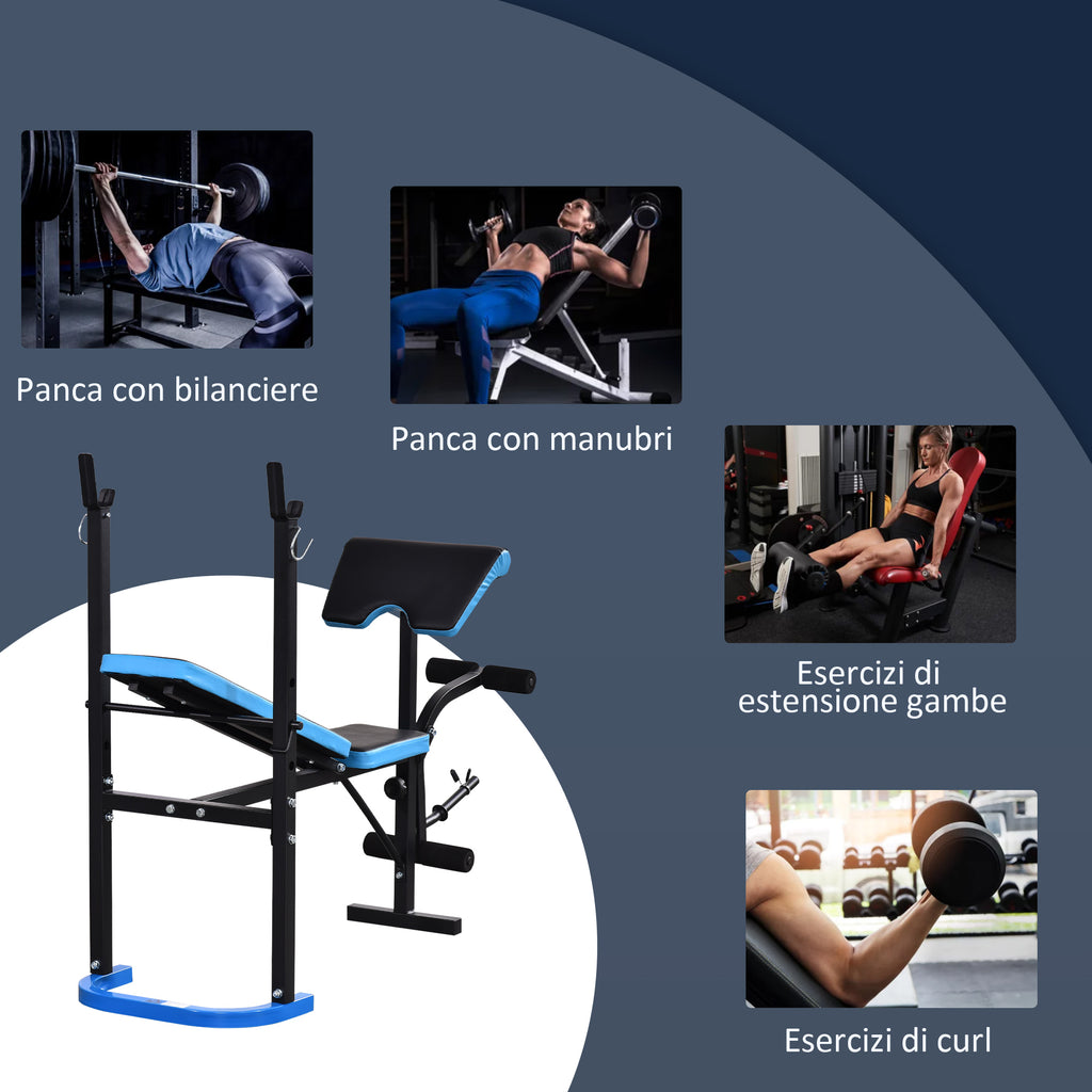 HOMCOM Multifunctional Weight Bench with Barbell Support and Adjustable Backrest, Steel and PU, 155x56.5x120 cm, Black and Blue