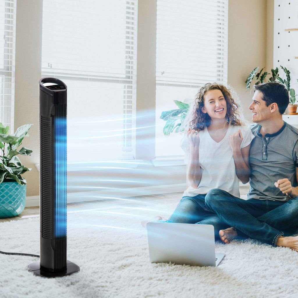 HOMCOM Tower Fan with 5m Remote Control, 70° Oscillation, 3 Functions and 3 Speeds, Black